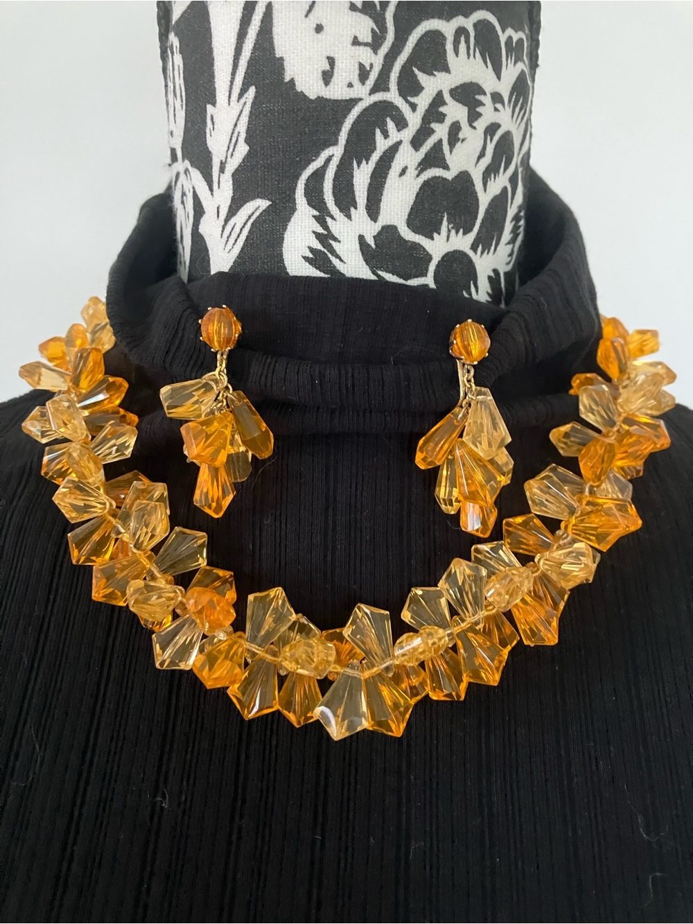 Orange Lucite Necklace and Earrings Set